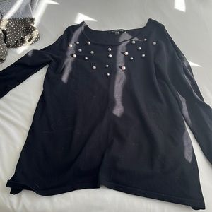 Black long sleeved tee shirt with pearl detail